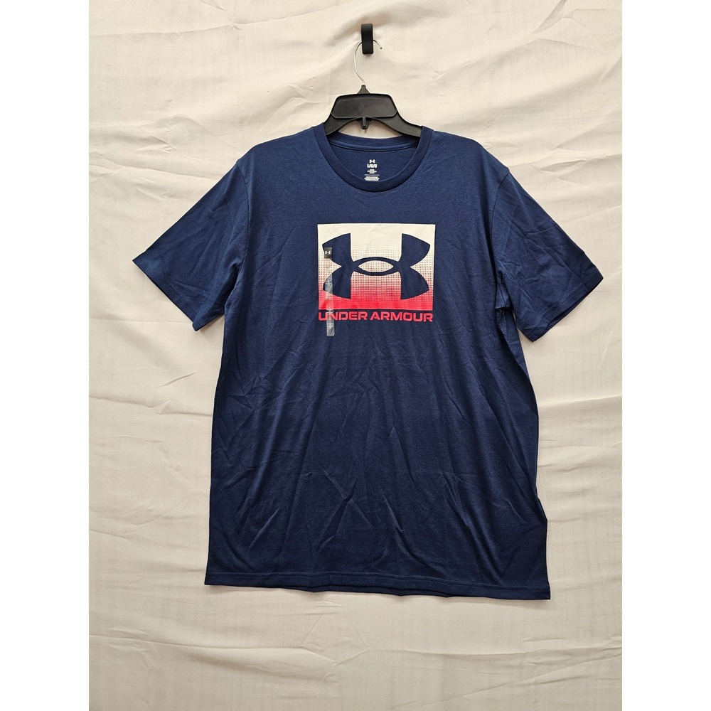 Under Armour Mens Graphic Logo T-Shirt Blue Cotton Blend Athletic Size Large